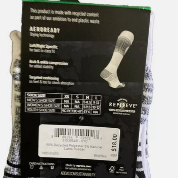 Adidas Soccer Socks YOUTH SMALL White/Black Team Speed Compression - Picture 4 of 5